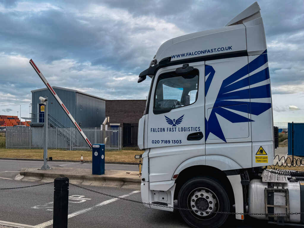 Falcon truck at the Purfleet depot entrance